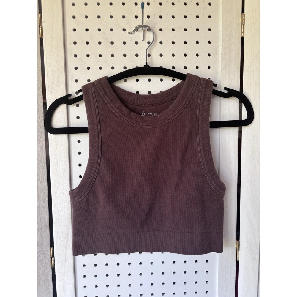 Offline by Aerie Crop Top Sleeveless Ribbed Tank Size Medium Brown